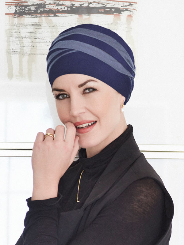 Top Shanti blauw lila - chemo mutsje / alopecia hoofdbedekking