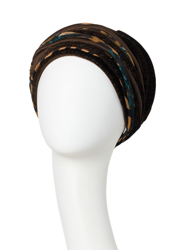 Turban Scarlett Shiny Brown Animal Mix - chemo muts / alopecia turban