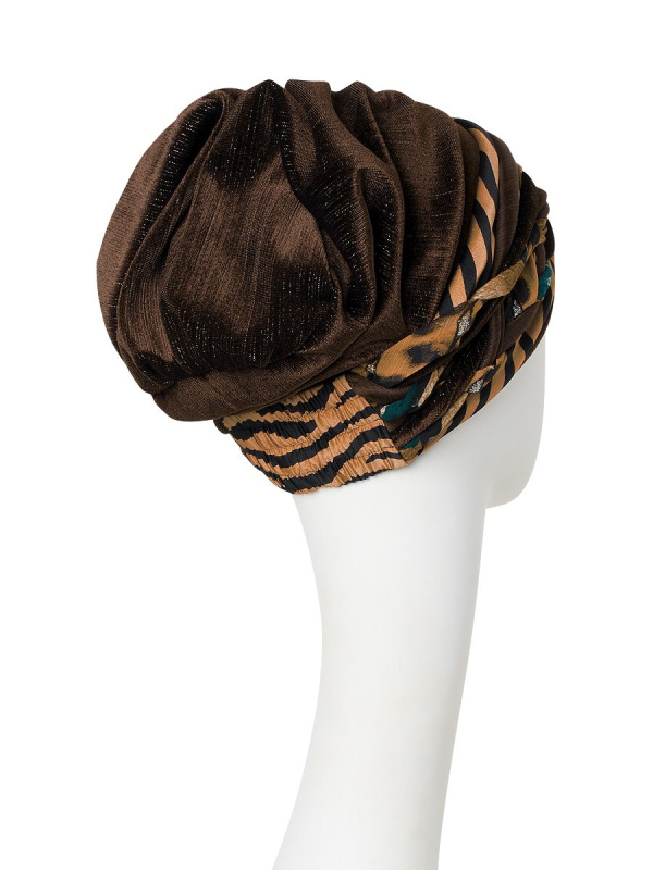 Turban Scarlett Shiny Brown Animal Mix - chemo muts / alopecia turban