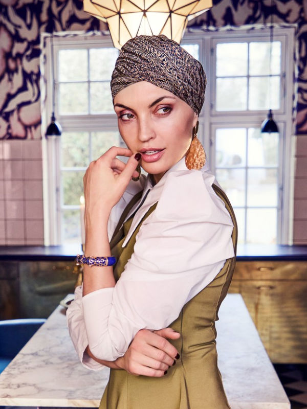 Hippe Chemo mutsjes winkel -Turban Sapphire Blue Ink
