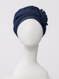 Hippe chemo mutsjes - Turban HocLotus Dark Blue Denim - chemo muts winkel