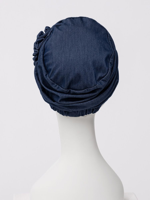 Hippe chemo mutsjes - Turban HocLotus Dark Blue Denim - chemo muts winkel