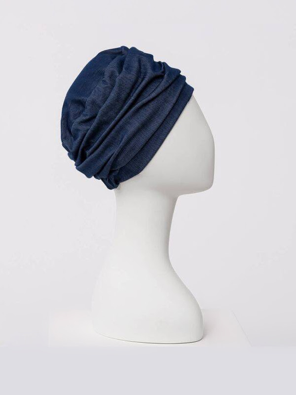 Hippe chemo mutsjes - Turban HocLotus Dark Blue Denim - chemo muts winkel