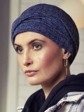 Turban Nelly V Blue with Silver - chemo muts / alopecia hoofdbedekking