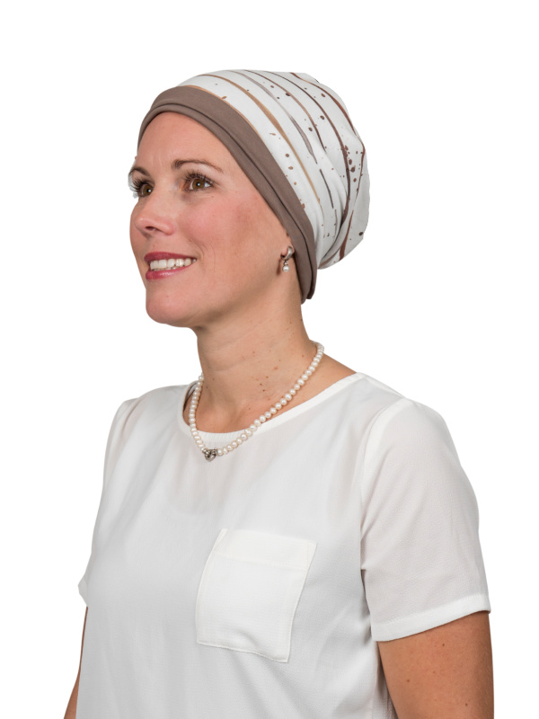 Top Mix Stripes Taupe - chemo mutsje / alopecia mutsje Top Mix Stripes Taupe - chemo mutsje / alopecia mutsje