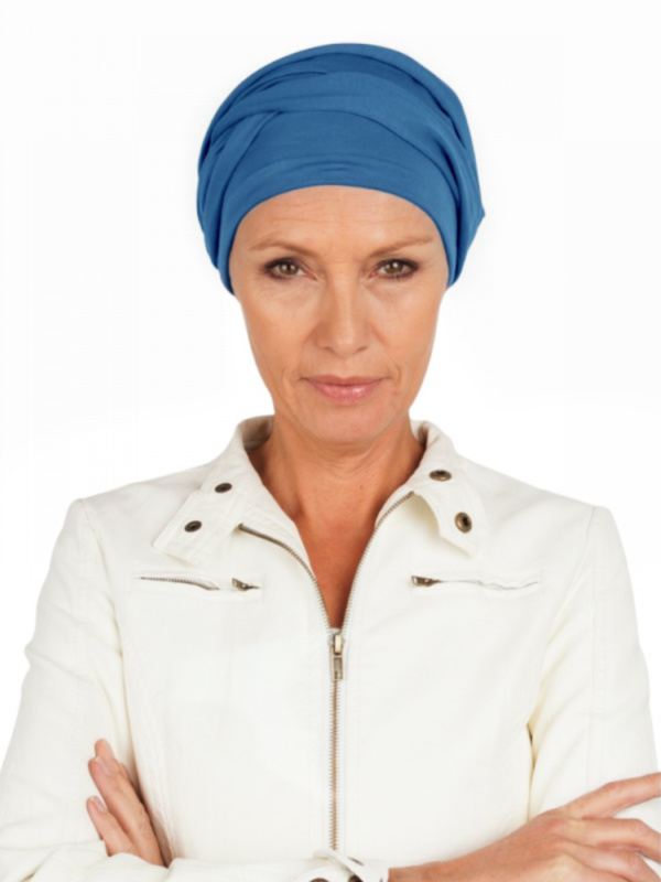 Top PLUS blauw - chemo mutsje / alopecia mutsje - van Mooihoofd