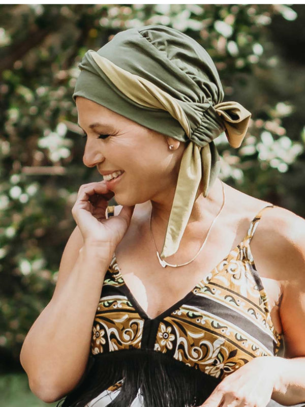 Headscarf Doris - Duo Green - chemo headwear / alopecia headscarf