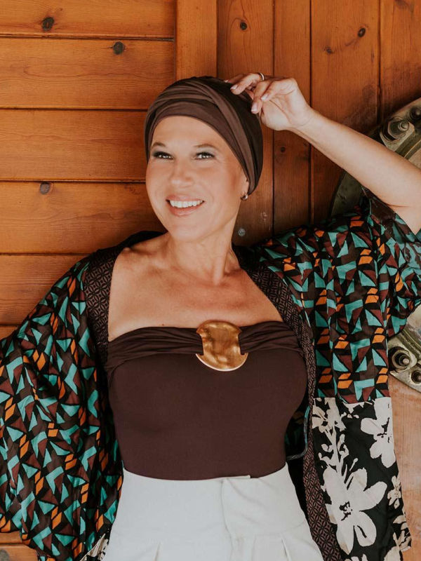 Hippe chemo muts winkel - Mutsje Lucia duo cocoa - chemo mutsjes zomer