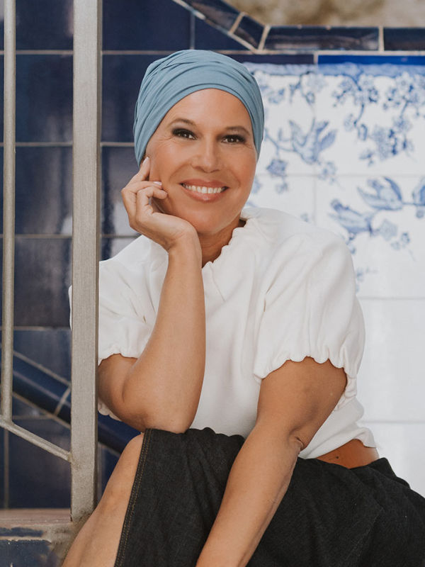 Chemo mutsjes chemo - Top Sansa - blue denim - chemo muts winkel