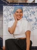 Chemo mutsjes chemo - Top Sansa - blue denim - chemo muts winkel