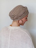 Mutsje Maya Stripes Cream - chemo muts / alopecia hoofdbedekking
