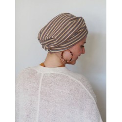 Chemo Mutsjes Maya Stripes Cream - chemo muts / alopecia hoofdbedekking