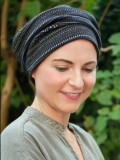 Sjaalmutsje New Delhi Fantasie Framboise Print - chemo hoofddoekje / alopecia sjaal Mutsje Maya zwart patroon - chemo mutsje / alopecia mutsje