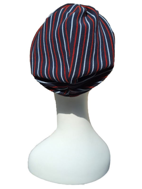 Chemo Mutsjes winkel -  Maya navy/red/white stripes - chemo muts - chemo hoofdbedekking