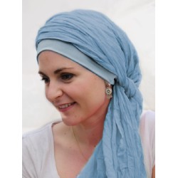 Sjaalmutsje New Delhi Blue - chemo hoofdsjaal / alopecia sjaal chemo mutsjes Lookahteme - Sjaalmutsje New Delhi Blue - chemo hoofdsjaal / alopecia sjaal