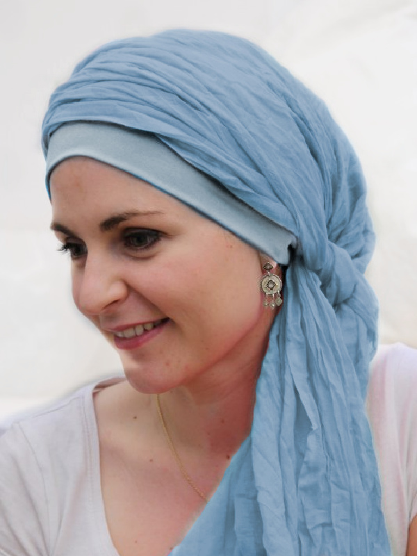 Scarf-hat New Delhi Blue - chemo headscarf / alopecia scarf