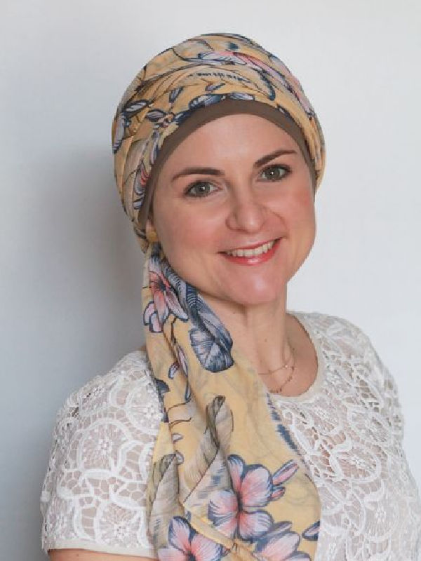 Scarf-hat New Delhi Yellow Flowers - chemo headscarf / alopecia scarf