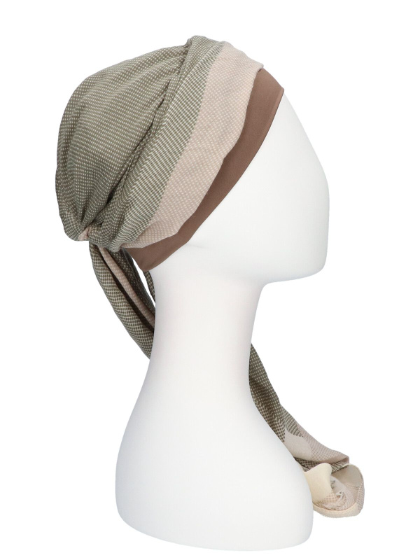 Scarf-hat New Delhi Green Squares - chemo headscarf / alopecia scarf