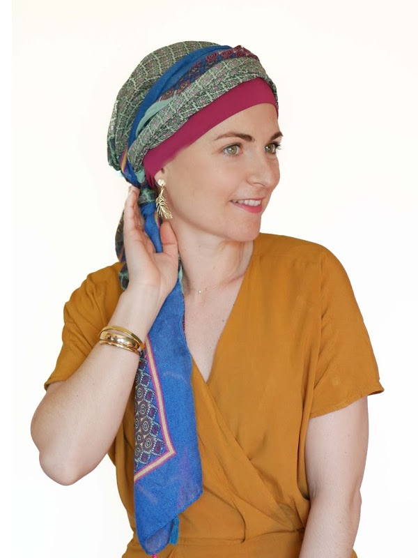 Sjaalmutsje New Delhi Fantasie Framboise Print - chemo hoofddoekje / alopecia sjaal Sjaalmutsje New Delhi Fantasie Framboise Print - chemo hoofddoekje / alopecia sjaal