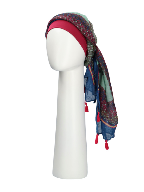 Sjaalmutsje New Delhi Fantasie Framboise Print - chemo hoofddoekje / alopecia sjaal Sjaalmutsje New Delhi Fantasie Framboise Print - chemo hoofddoekje / alopecia sjaal